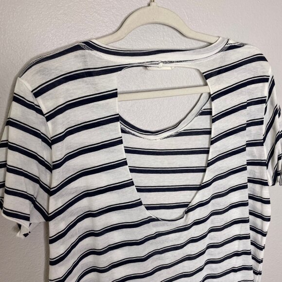 A.L.C. Short Sleeve Tee Size Medium Navy Blue and White Stripe Cutout Back Sz M - Picture 6 of 7